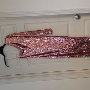 Dress, half sleeve, pink , sequin , maxi dress